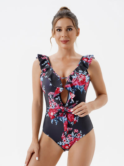 Women's Skinny Backless Floral Print One Piece Swimsuit